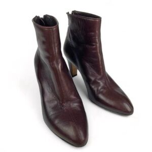 Brian Atwood Burgundy Leather Back Zip Heeled Boots